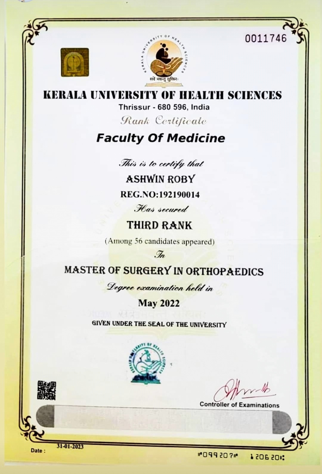 MS 3rd Rank Certificate
